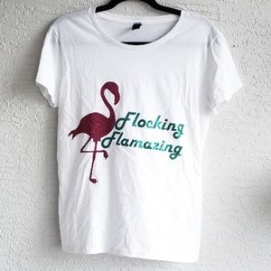 Flocking Flamazing Glitter Flamingo T-Shirt NWOT